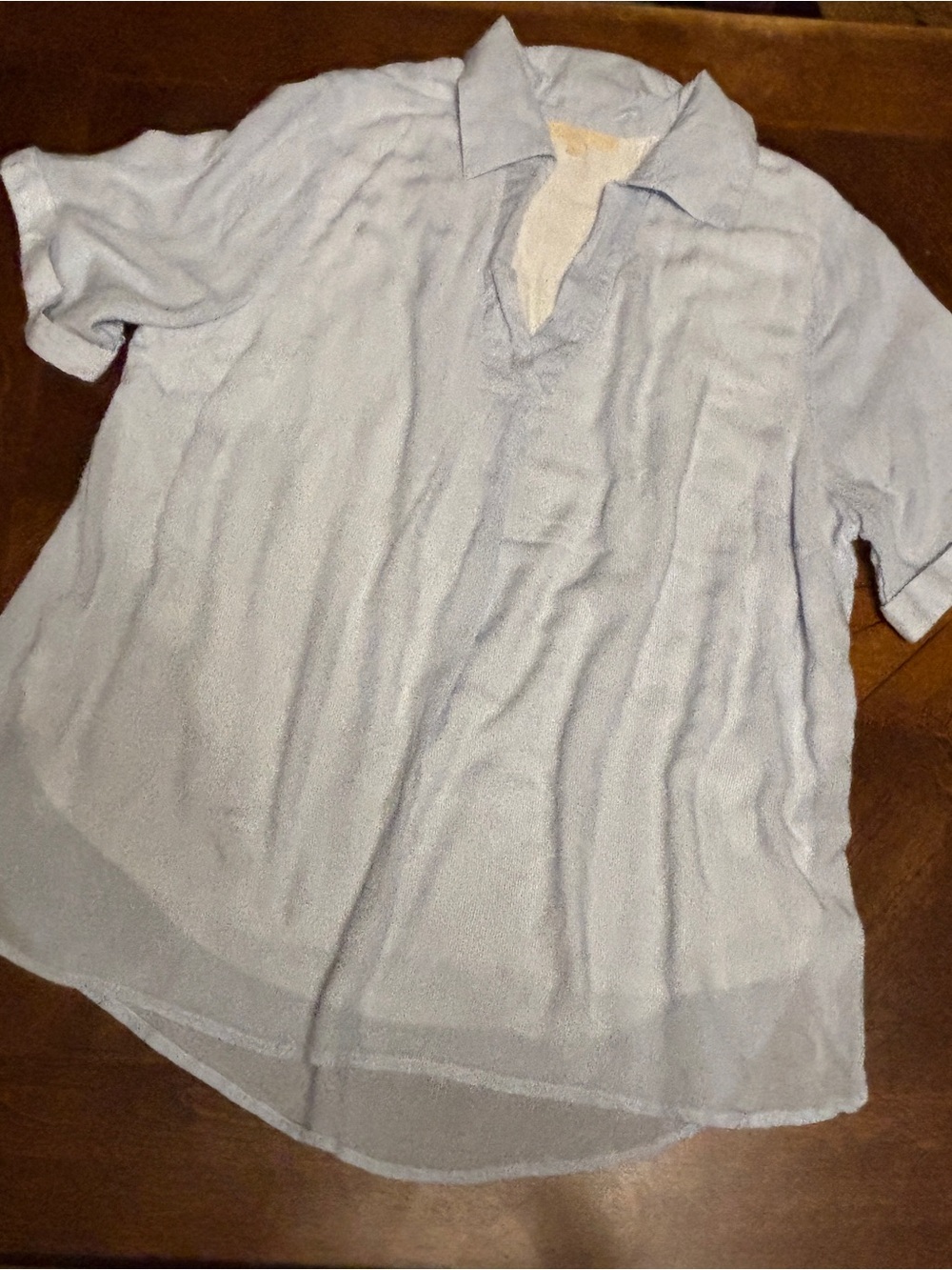 Kindred Bravely Light Blue/White Short-Sleeve Buttonless Polo Blouse